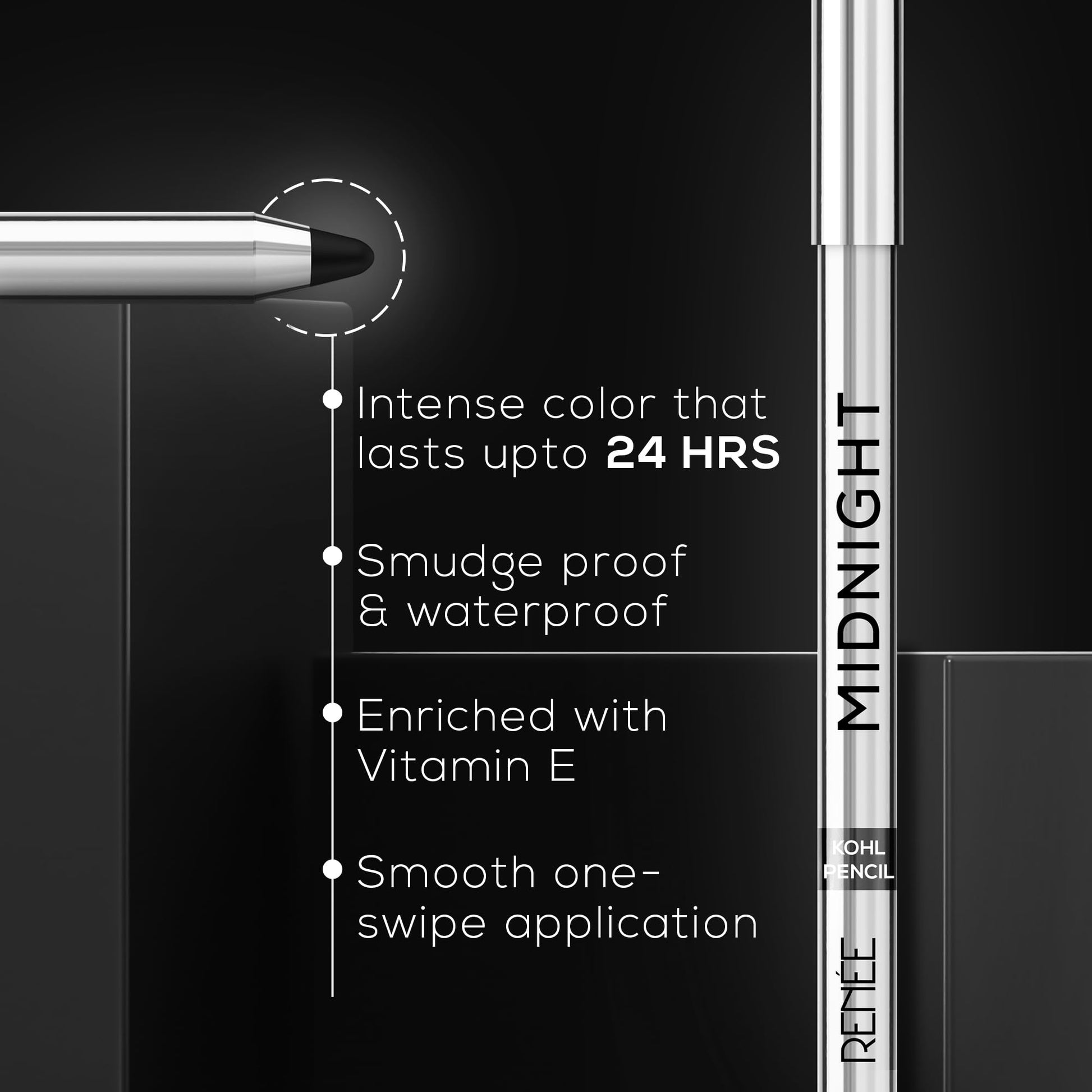 Renee Midnight Kohl Pencil - Smudgeproof And Waterproof Kajal - Distacart