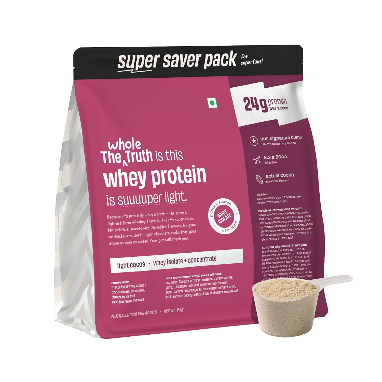 The Whole Truth Whey Protein Isolate+Concentrate - Light Cocoa - Dista