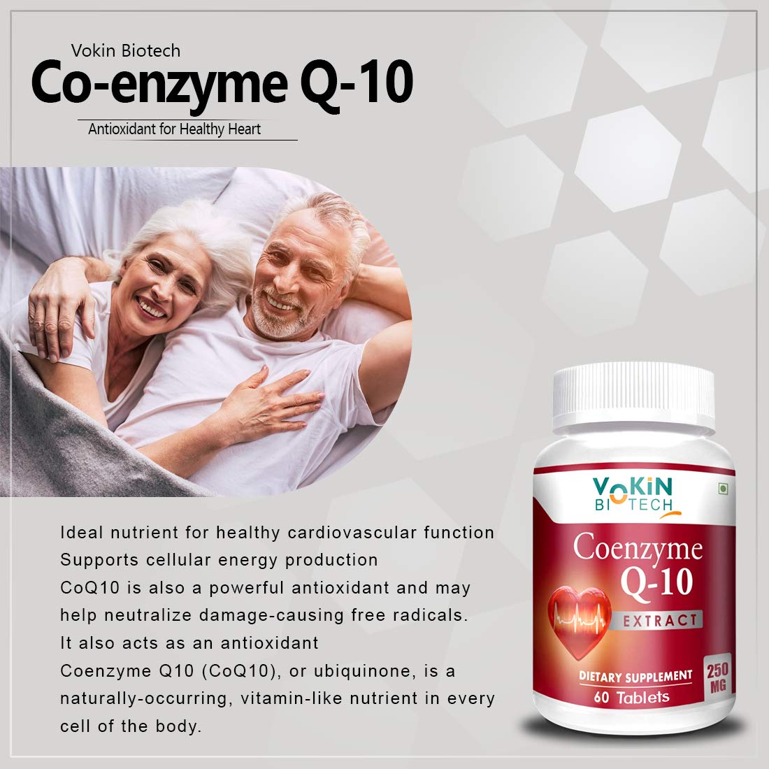 Vokin Biotech Natural Coenzyme Q-10 Rich in Antioxidant, Support Heart Health & Boosts Energy 250 mg (60 Tablets)