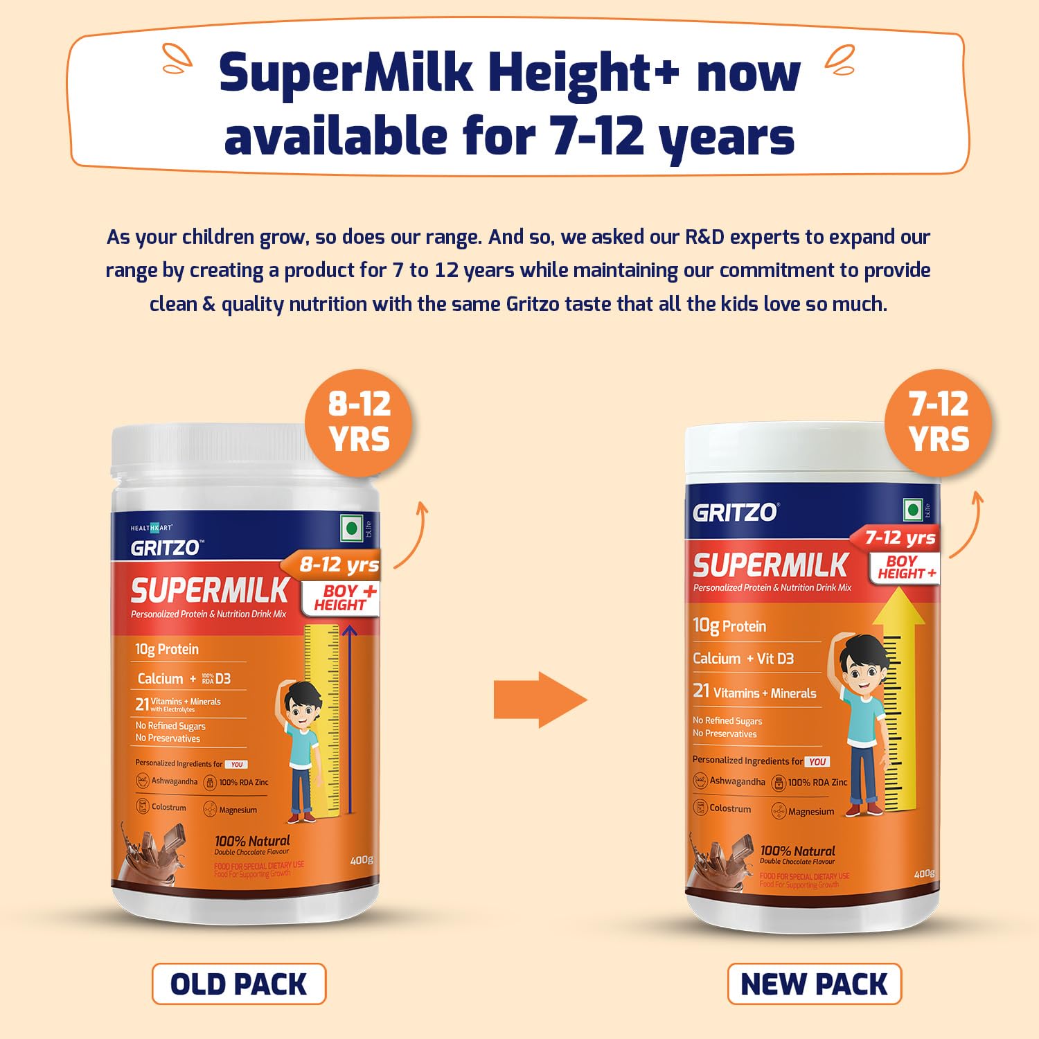 Gritzo SuperMilk Genius+ Health Drink for 7-12 Yr Boys - Double Chocolate - Distacart