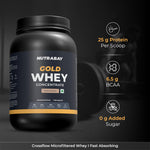 Thumbnail for Nutrabay Gold Whey Protein Concentrate with Digestive Enzymes & Vitamin Minerals 25g Protein – Muscle Support & Recovery – 1kg, Cold Coffee | Trustified Certified Authentic