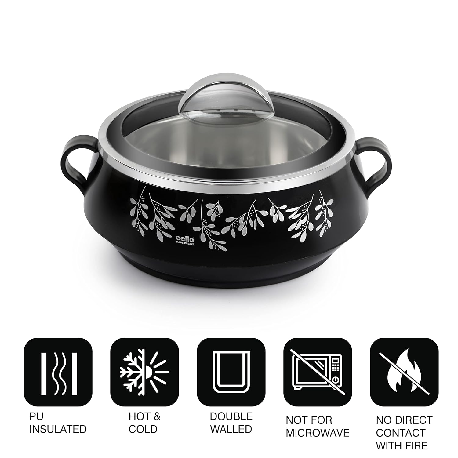 CELLO Glitter Casserole with Inner Steel 3 Unit, Black - Dista