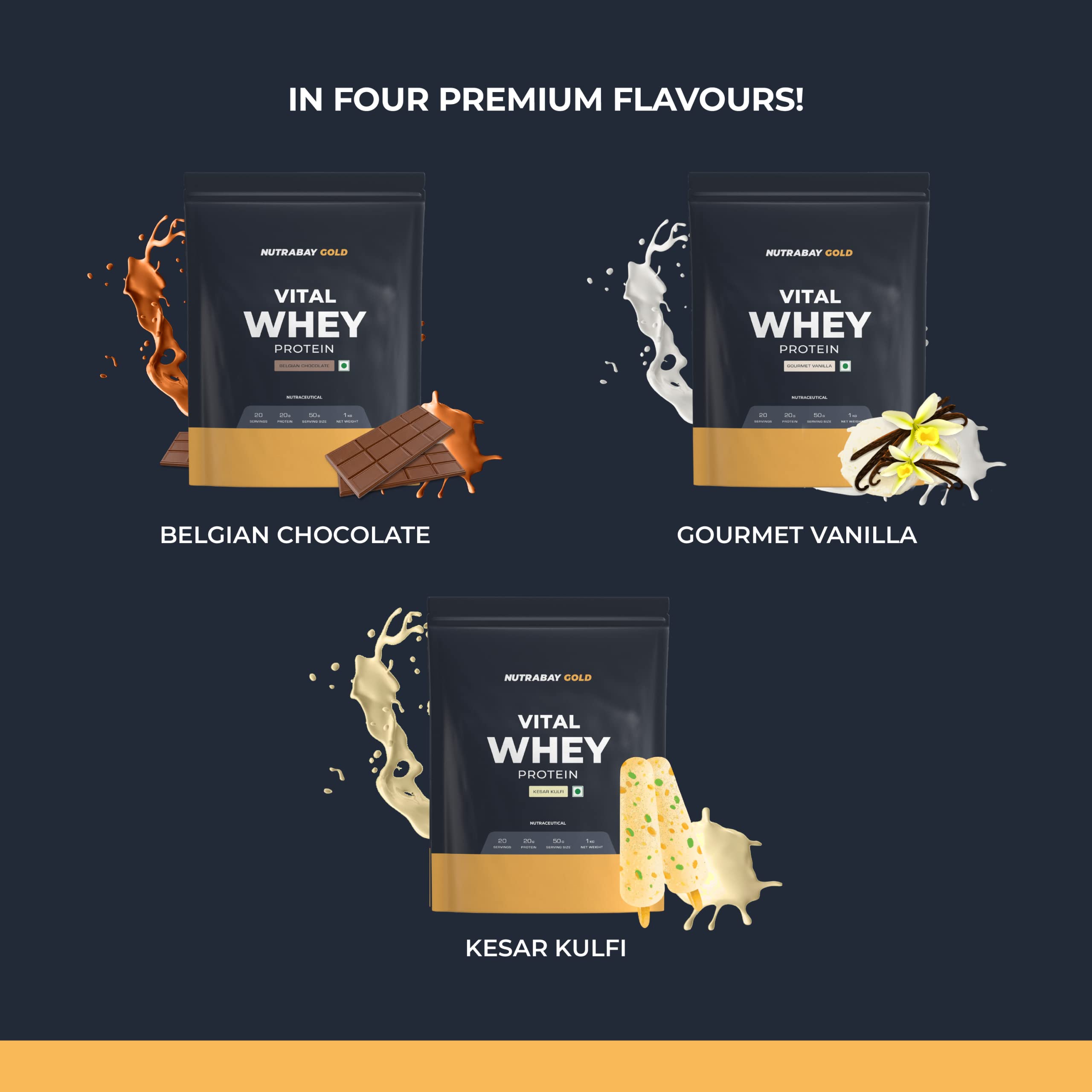 Nutrabay Gold Vital Whey Protein for Beginners with Added Vitamins & Minerals – Muscle & Body Strength – 2kg (2x1kg Pack), Belgian Chocolate |Easy to Digest | 100% Authentic Imported Clean Protein