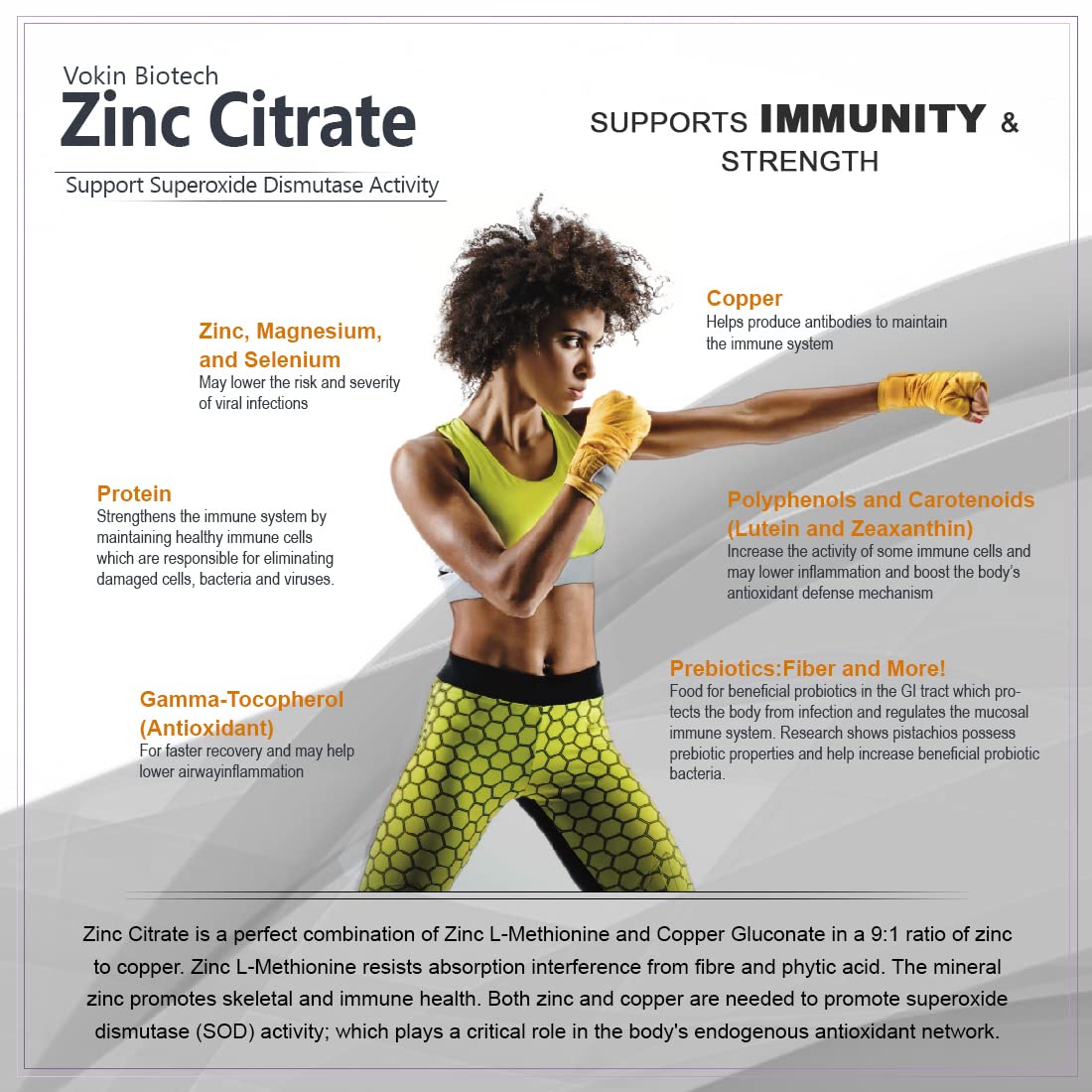 Vokin Biotech Zinc Citrate Supports Healthy Immune system (90 Capsules)