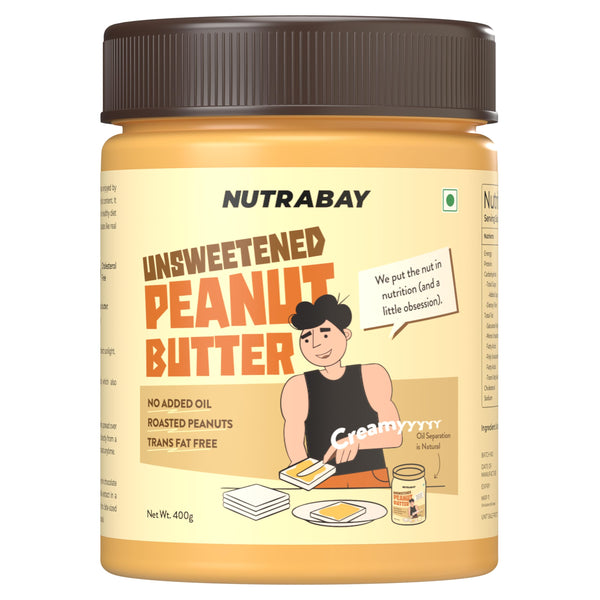 Nutrabay Foods All-Natural Peanut Butter (Creamy) - Unsweetened, 400g | 28g Protein, Zero Cholesterol, Vegan, Gluten Free, Non GMO