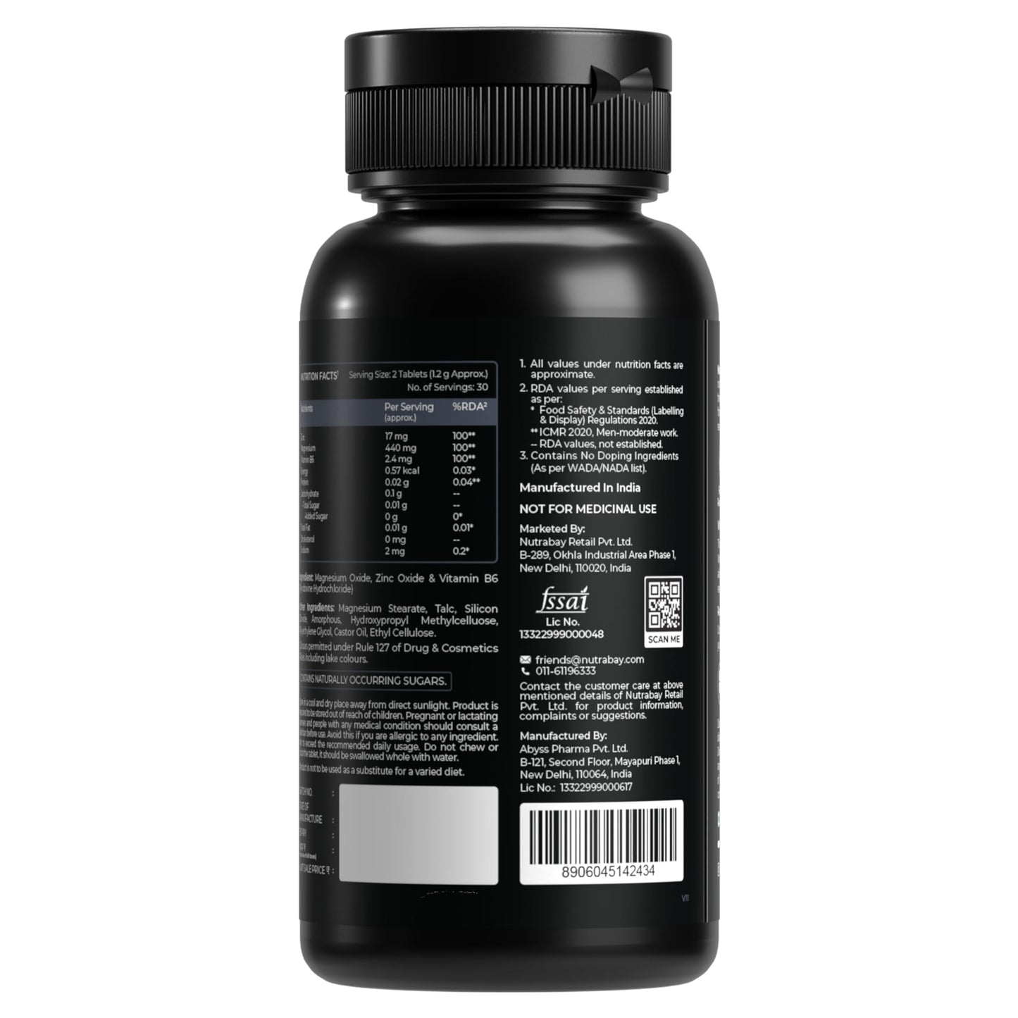 Nutrabay Pro Zinc Magnesium (ZMA) with 100% RDA Zinc, Magnesium Aspartate & Vitamin B6 – Muscle Strength, Recovery, Better Sleep & Anxiety Relief – 60 Veg Tablets | Tested for Purity