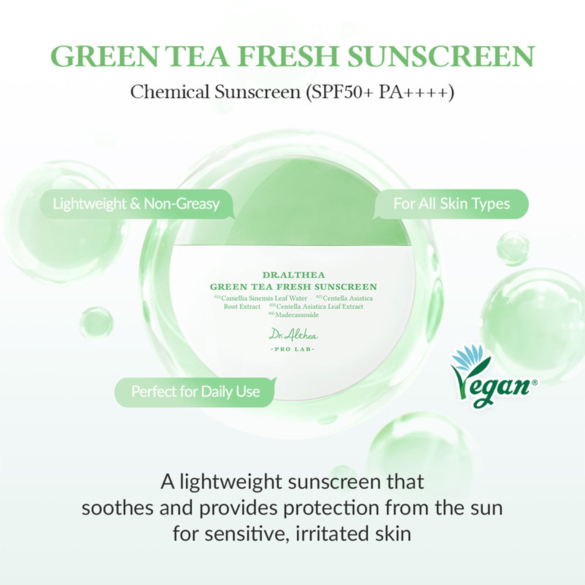 Dr.Althea Green Tea Fresh Sunscreen: Calming & Sebum Control SPF 50+ PA++++ Sun Cream - Distacart