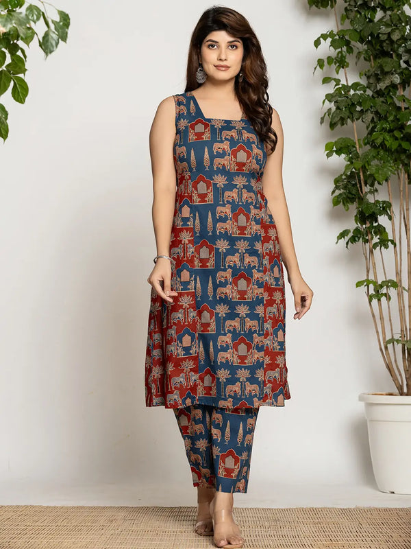 Yufta Cotton A-Line Sleeveless Co-Ord Set