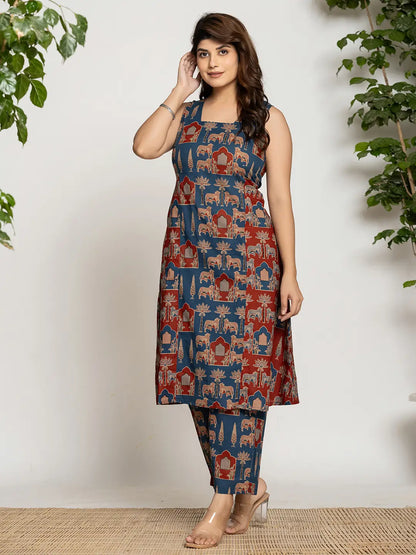 Yufta Cotton A-Line Sleeveless Co-Ord Set - Distacart