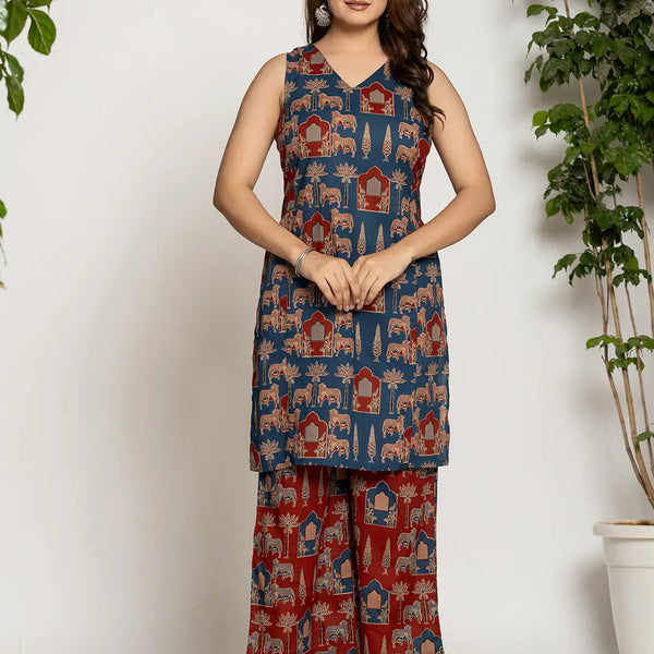Yufta Cotton Sleeveless Co-Ord Set - Distacart