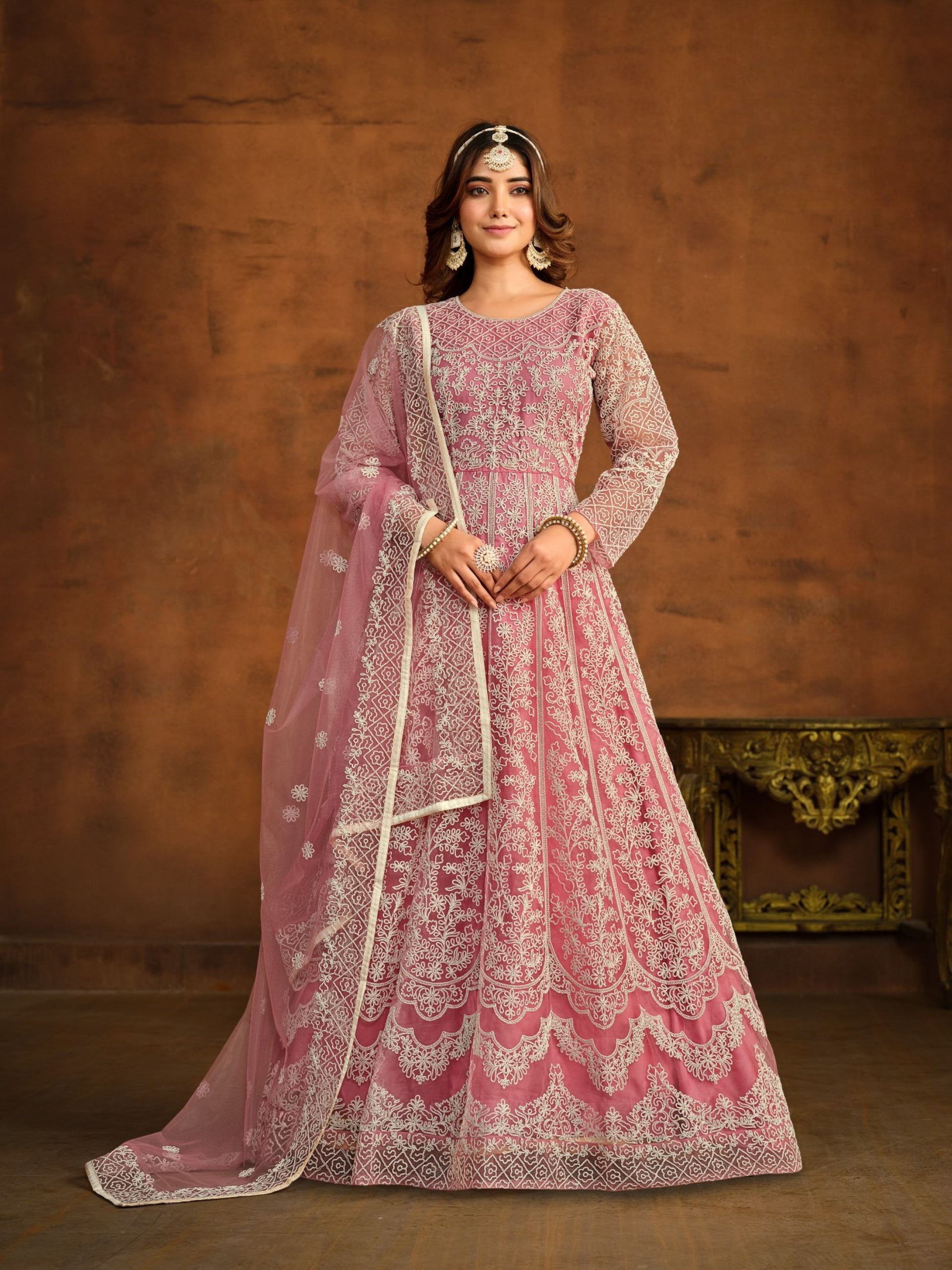 Anaita Pink Embroidered Net Anarkali Suit - Distacart