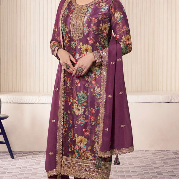 Anaita Purple Chinon Digital Print Sequence Embroidered Salwar Suit - Distacart