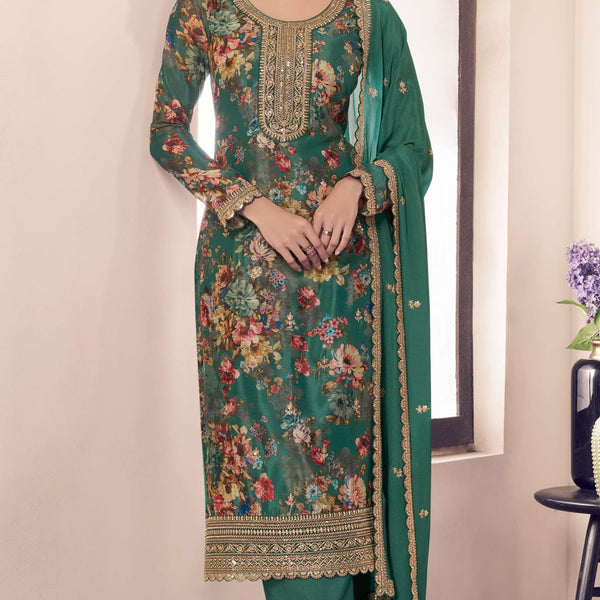 Anaita Green Chinon Digital Print Sequence Embroidered Salwar Suit - Distacart