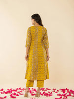 Thumbnail for Yufta Mustard Cotton Embroidered Anarkali Kurta Dupatta Set