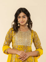 Thumbnail for Yufta Mustard Cotton Embroidered Anarkali Kurta Dupatta Set