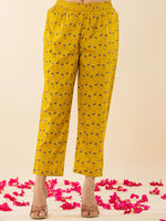 Thumbnail for Yufta Mustard Cotton Embroidered Anarkali Kurta Dupatta Set