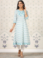 Thumbnail for Ode by House of Pataudi Floral Printed Gotta Patti Pure Cotton A-Line Kurta - Distacart