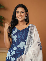 Thumbnail for Yufta Cotton Strappy Block Print Kurta Dupatta Set