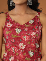 Thumbnail for Yufta Burgundy Cotton Sleeveless Kurta Dupatta Set