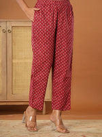Thumbnail for Yufta Burgundy Cotton Sleeveless Kurta Dupatta Set