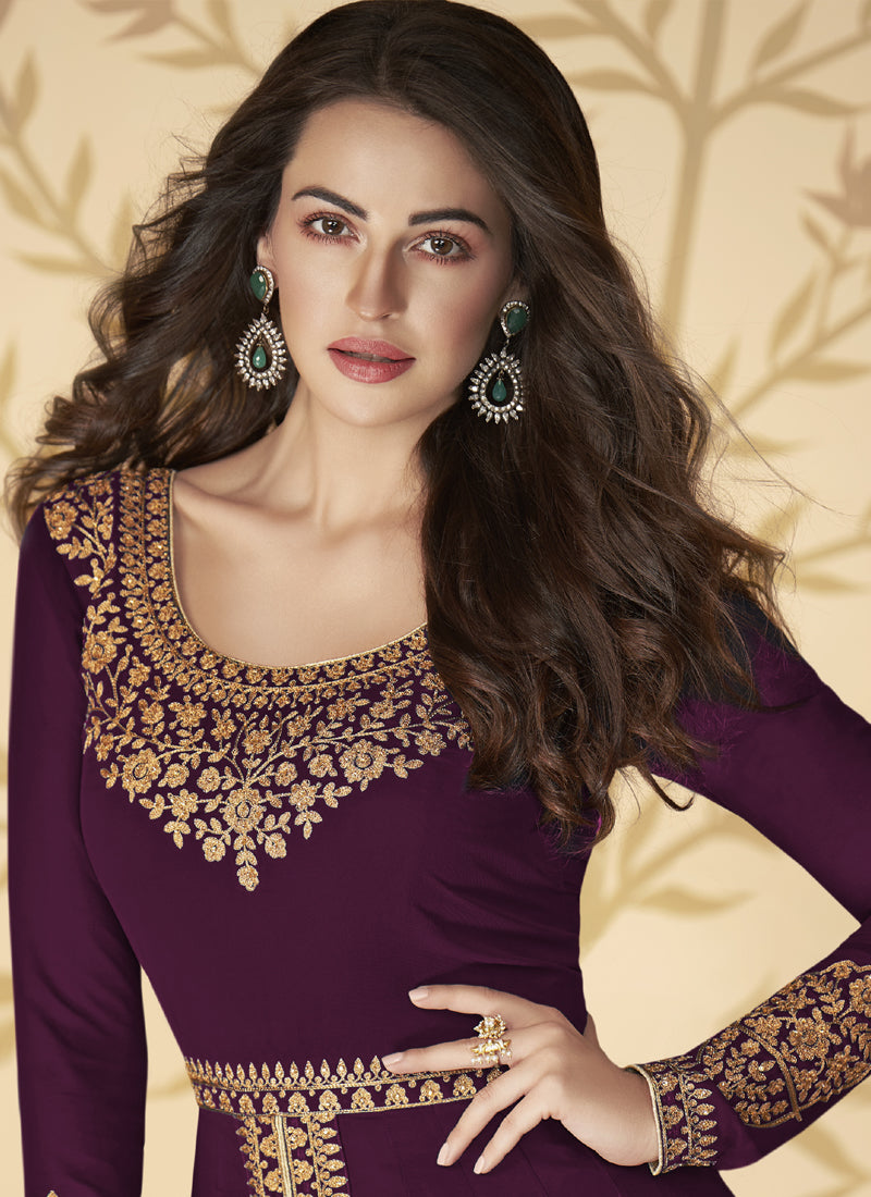 Vegaa Fashion Wine Georgette Embroidered Anarkali Suit - Distacart