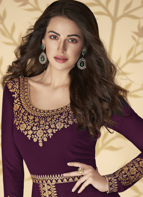 Vegaa Fashion Wine Georgette Embroidered Anarkali Suit
