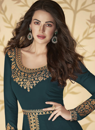 Vegaa Fashion Teal Blue Georgette Embroidered Anarkali Suit - Distacart