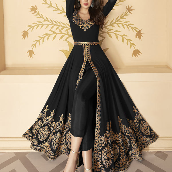 Vegaa Fashion Black Georgette Embroidered Anarkali Suit - Distacart