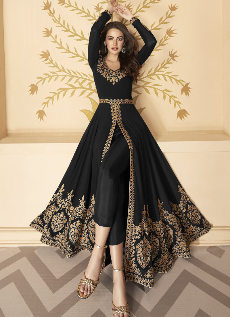 Vegaa Fashion Black Georgette Embroidered Anarkali Suit - Distacart