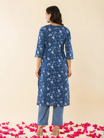 Thumbnail for Yufta Blue Cotton Sequins_Work Straight Kurta Dupatta Set - Distacart