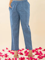 Thumbnail for Yufta Blue Cotton Sequins_Work Straight Kurta Dupatta Set - Distacart