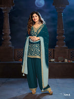 Thumbnail for Anaita Teal Silk Farshi Salwar Suit With Codding Dori & Sequence Work - Distacart