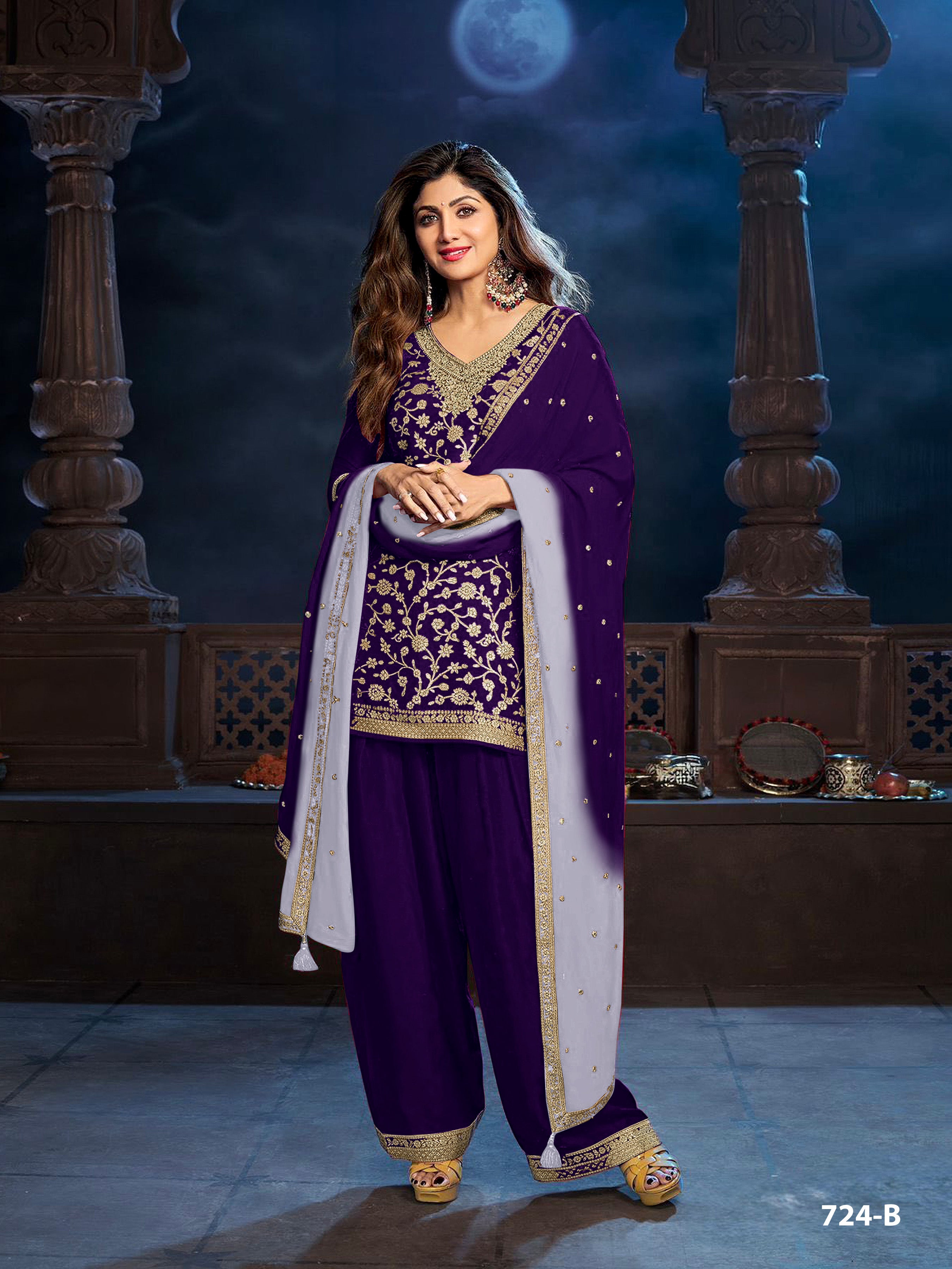 Anaita Purple Silk Farshi Salwar Suit With Codding Dori & Sequence Work - Distacart