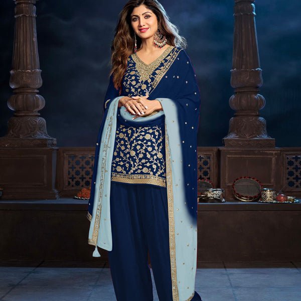 Anaita Navy Blue Silk Farshi Salwar Suit With Codding Dori & Sequence Work - Distacart