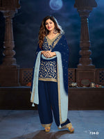 Thumbnail for Anaita Navy Blue Silk Farshi Salwar Suit With Codding Dori & Sequence Work - Distacart