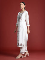 Thumbnail for Indo Era Floral Embroidered Thread Work Pure Cotton Kurta with Trousers & With Dupatta