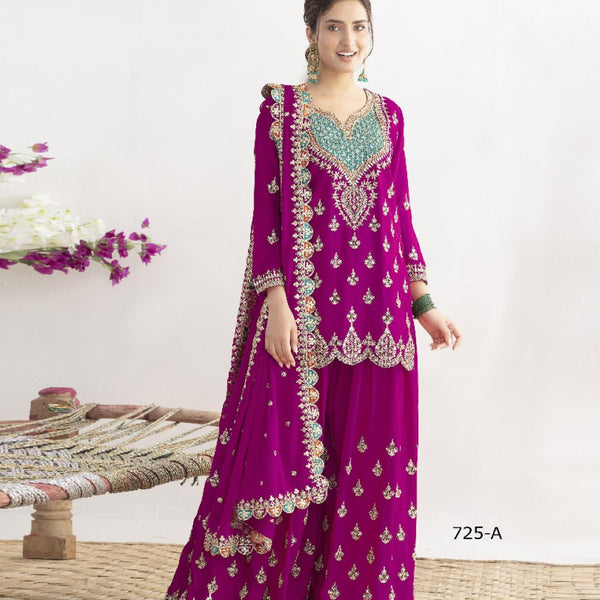 Anaita Purple Chinon Suit With Embroidered Sequins & Mirror Work - Distacart