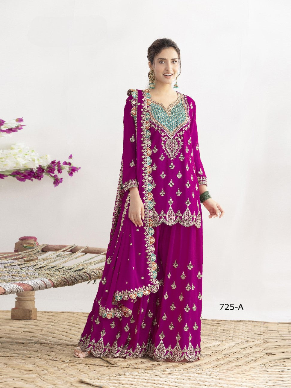 Anaita Purple Chinon Suit With Embroidered Sequins & Mirror Work - Distacart