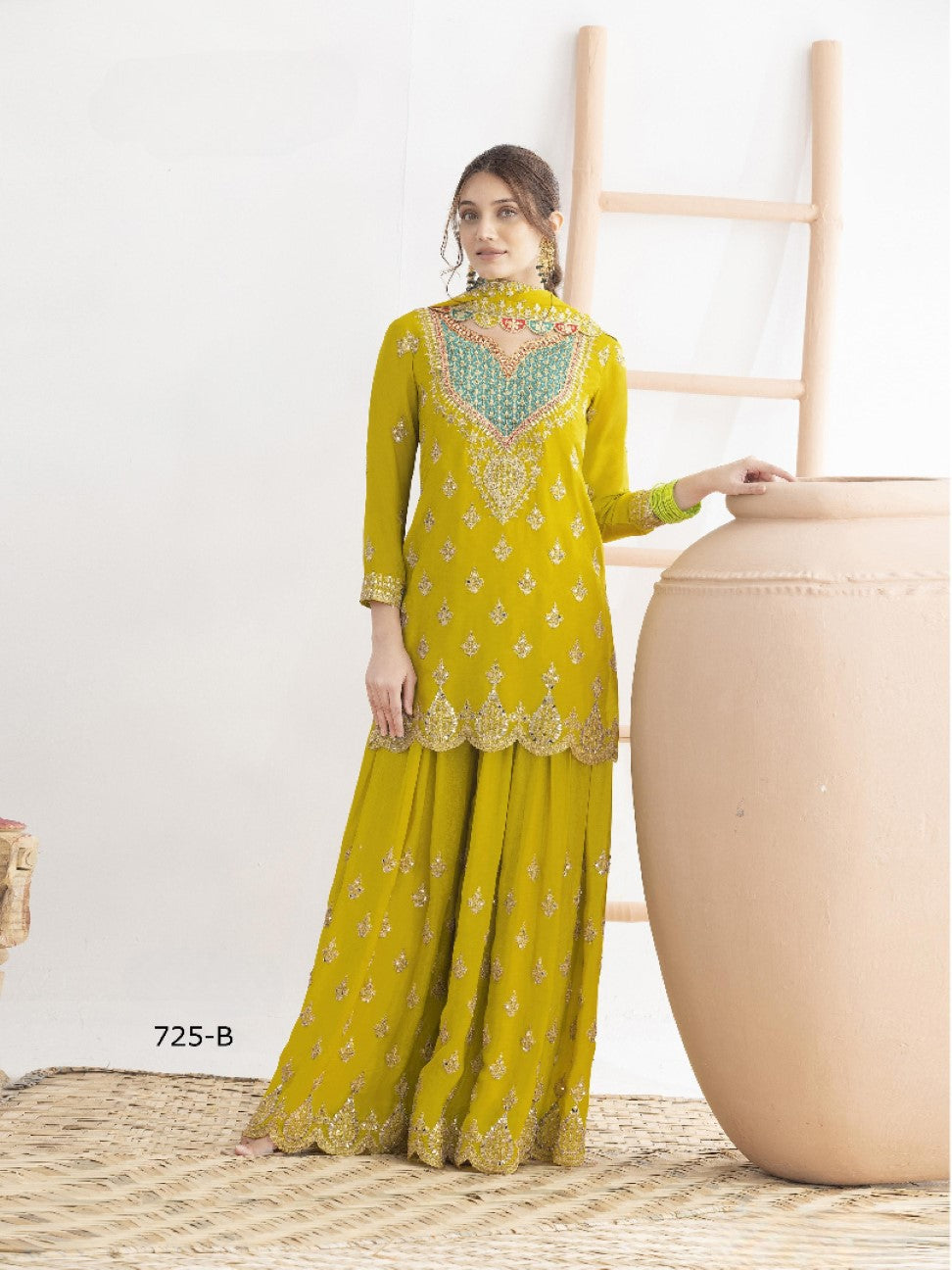 Anaita Yellow Chinon Suit With Embroidered Sequins & Mirror Work - Distacart