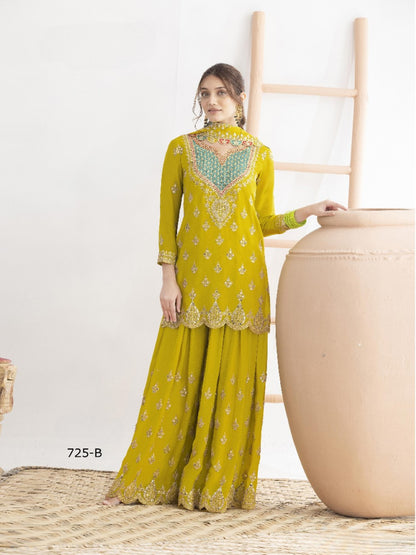 Anaita Yellow Chinon Suit With Embroidered Sequins & Mirror Work - Distacart