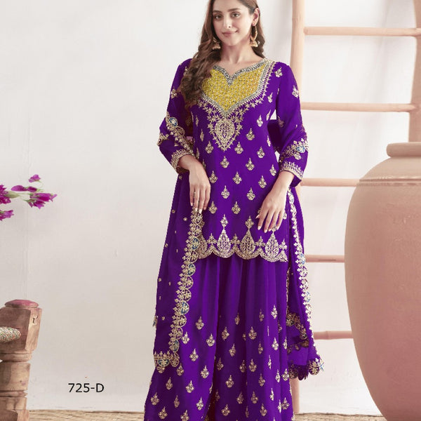 Anaita Violet Chinon Suit With Embroidered Sequins & Mirror Work - Distacart