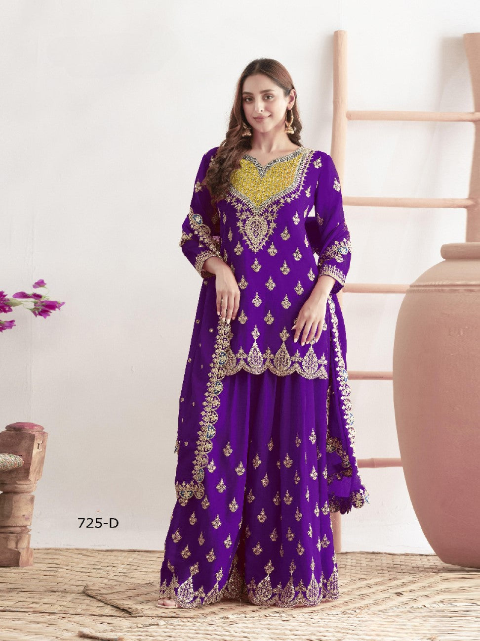 Anaita Violet Chinon Suit With Embroidered Sequins & Mirror Work - Distacart
