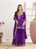 Thumbnail for Anaita Violet Chinon Suit With Embroidered Sequins & Mirror Work - Distacart