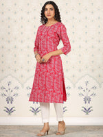 Thumbnail for Ode by House of Pataudi Printed Round Neck Straight Kurta - Distacart