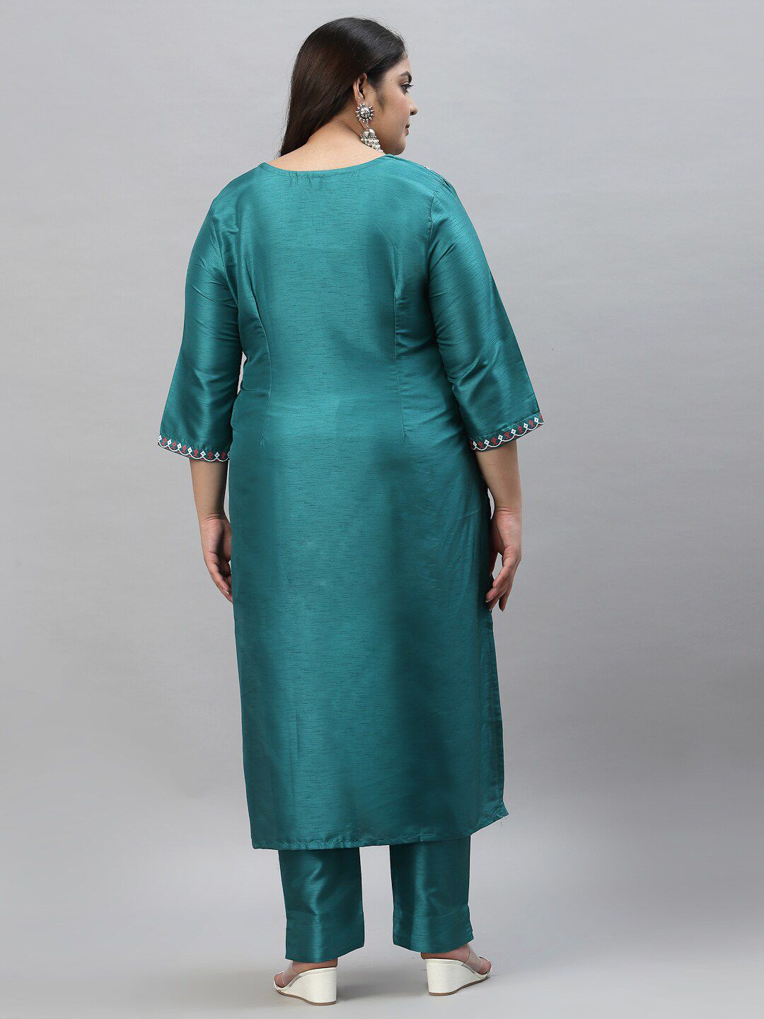 Sztori Plus Size Floral Printed Art Silk Kurta With Trousers - Distacart