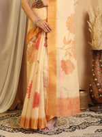 Thumbnail for Shivam Fabrics Beige Chanderi Fabric Printed Saree