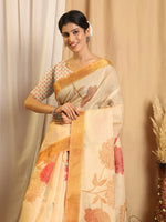 Thumbnail for Shivam Fabrics Beige Chanderi Fabric Printed Saree