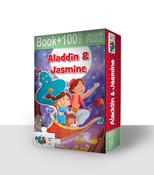 Advit Toys Aladdin & Jasmine Jigsaw Puzzle/Kids Having Fun with This Puzzle and Brain Boost with Solve it | Story Theme Puzzle for Kids & Toddlers 4+ Years (100 Pieces + 32 Page Book) - Dista