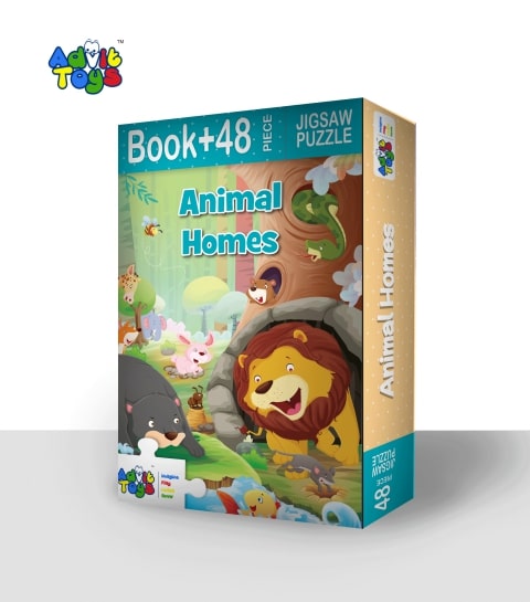Advit Toys Animal Homes- Jigsaw Puzzle | Animal Habitat Learning Puzzle for Kids (48 Pieces + Educational Fun Fact Book) - Dista