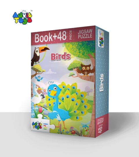 Advit Toys - Birds Jigsaw Puzzle | Educational Bird Puzzle with Realistic Illustrations (48 Pieces + Educational Fun Fact Book) - Dista
